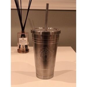 Starbucks Silver Cold Cup Tumbler with Straw